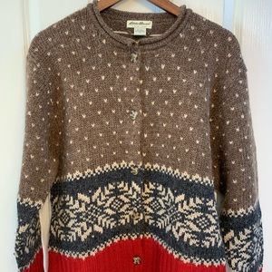 Eddie Bauer Fair Isle Wool Cardigan Sweater - Vintage - Medium - Brown - VGC